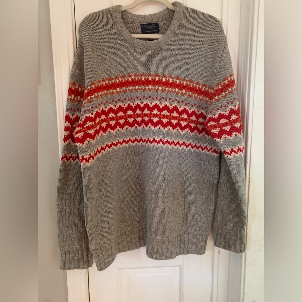 American Eagle Fair‎ Isle Nordic Lambswool Heavy Knit Sweater Y2K XL